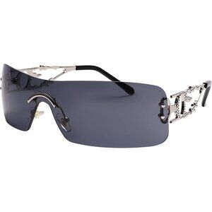 Rimless Y2K Rectangle Black Sunglasses for Women and Men Vintage Retro Eyewear